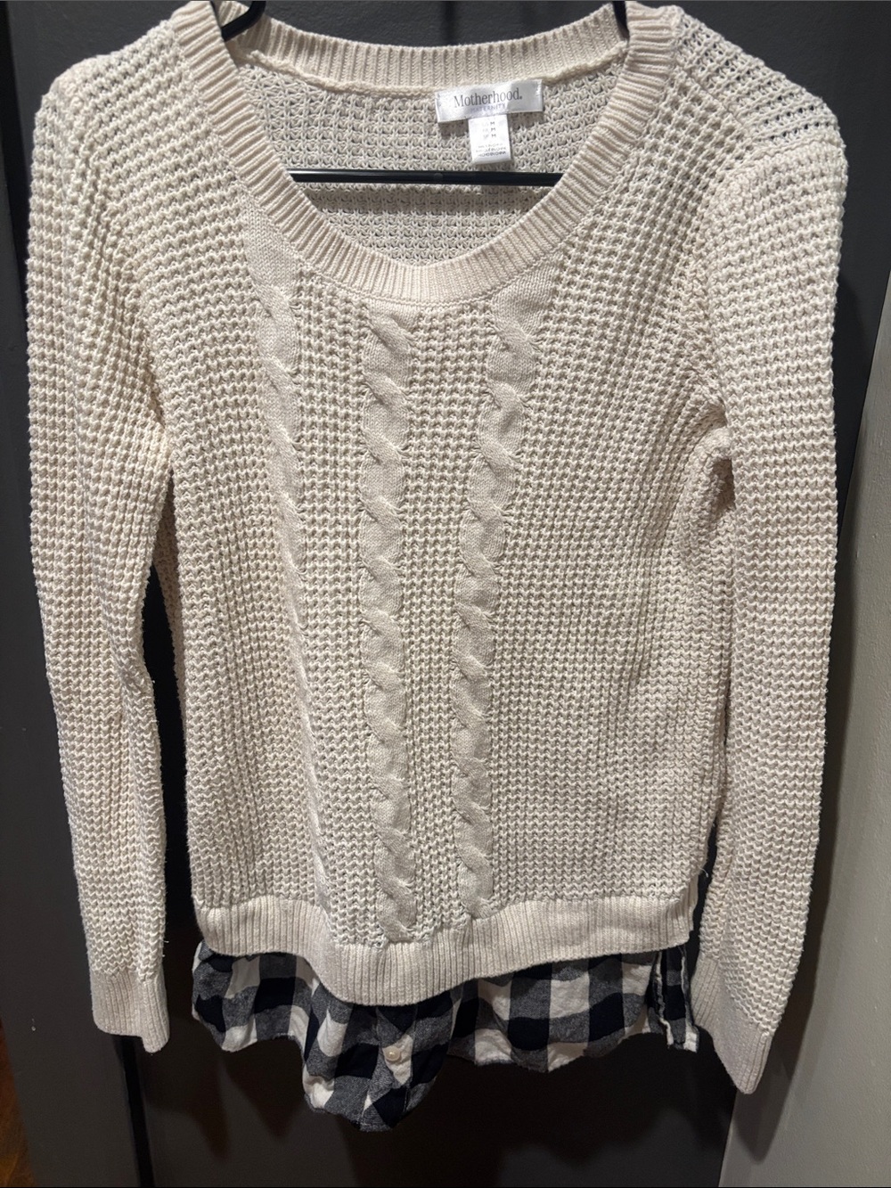 Motherhood Maternity Cream Cable-Front Scoop Neck Sweater